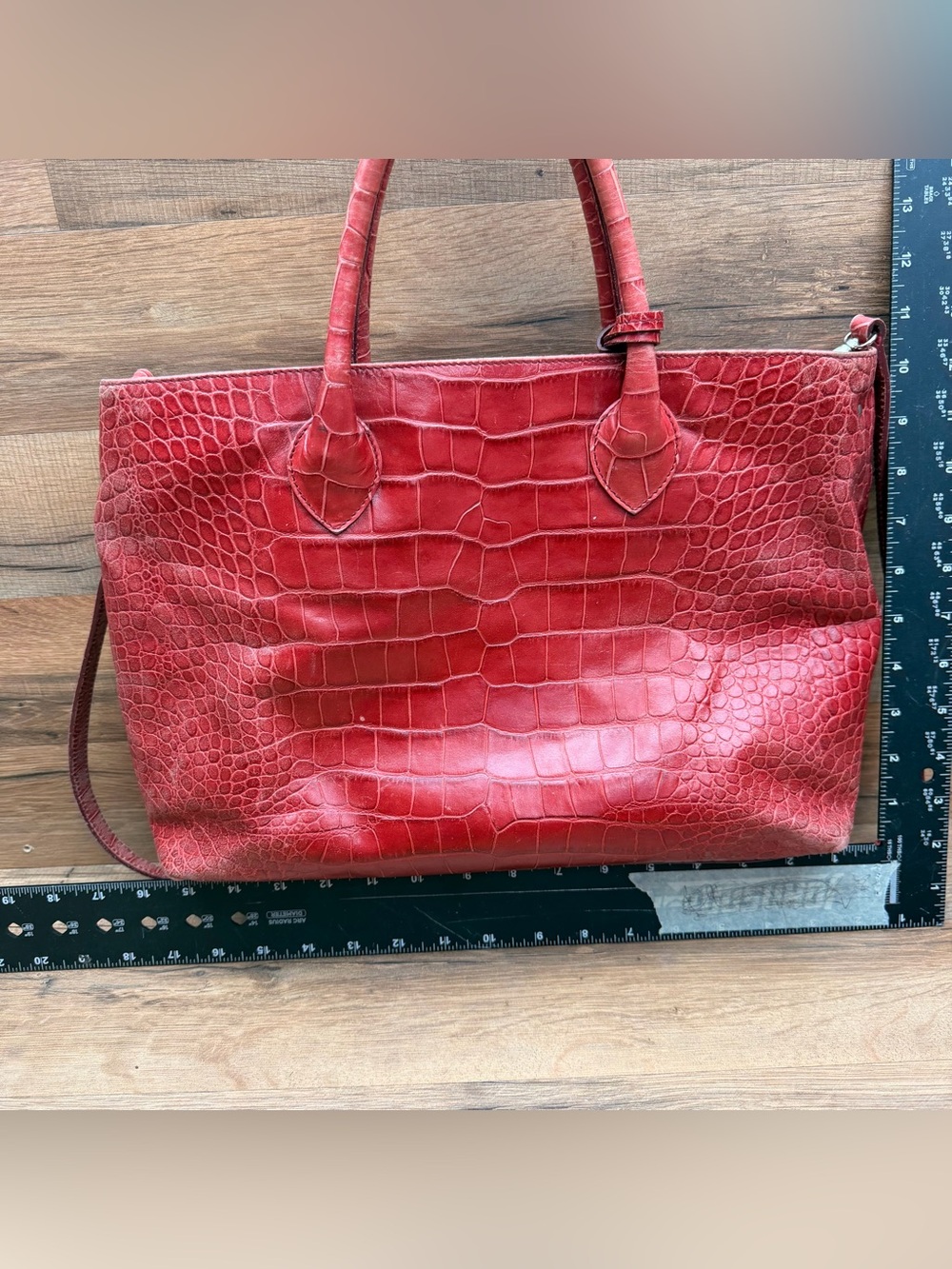 FURLA Red Croc-Embossed Leather Tote Bag - Picture 8 of 9
